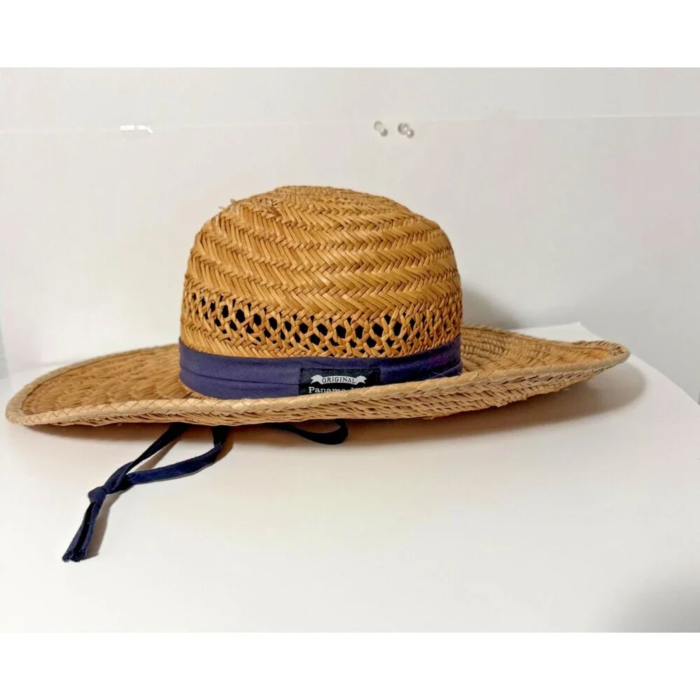 Panama Jack Straw Sun Hat Wide Brim Beach Lifeguard Hat Chin Strap Size Medium